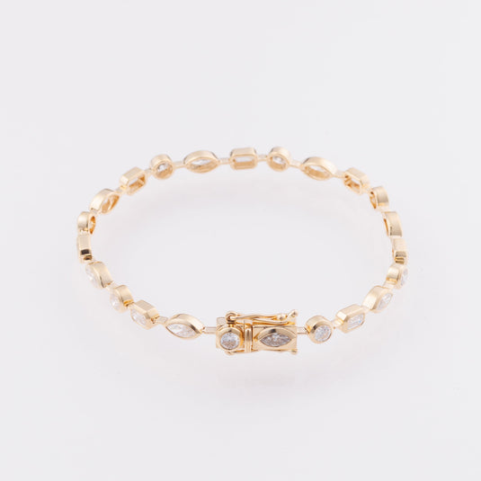 Fancy Shape Lab-Grown Diamond Bezel Tennis Bracelet in 14k Yellow Gold