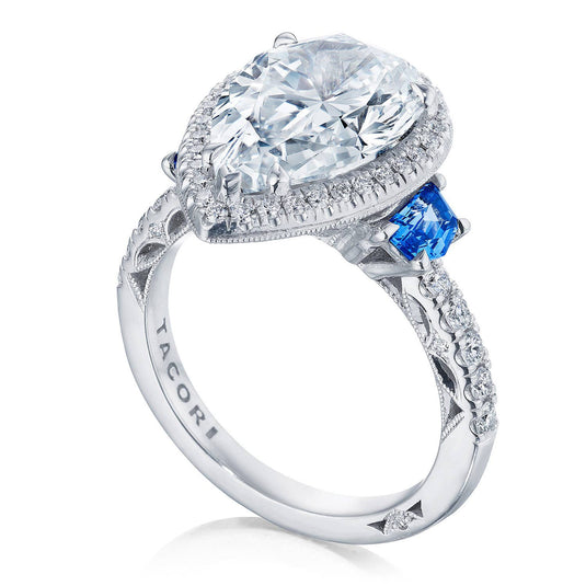 Dantela | Pear 3-Stone Engagement Ring with Blue Sapphire 269322PS14X9BS