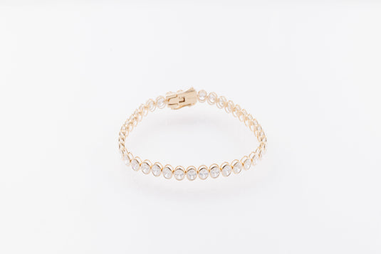 10.57ctw Oval Cut Lab-Grown Diamond Bezel Tennis Bracelet in 14K Yellow Gold
