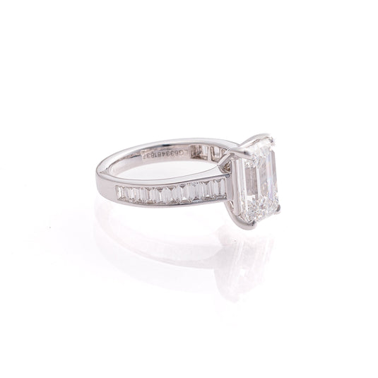 4 CT Lab Created Emerald Diamond Engagement Ring with Baguette