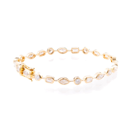 Fancy Shape Lab-Grown Diamond Bezel Tennis Bracelet in 14k Yellow Gold