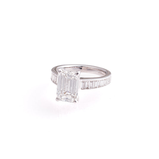 4 CT Lab Created Emerald Diamond Engagement Ring with Baguette