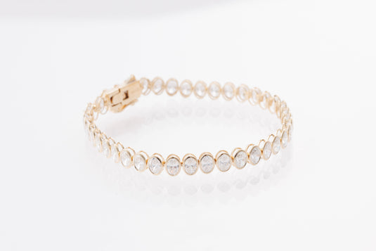 10.57ctw Oval Cut Lab-Grown Diamond Bezel Tennis Bracelet in 14K Yellow Gold