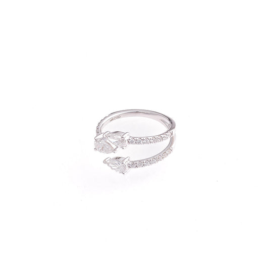 Triple Pear Diamond Ring with Pavé Band – 2.57 ctw, 14K White Gold